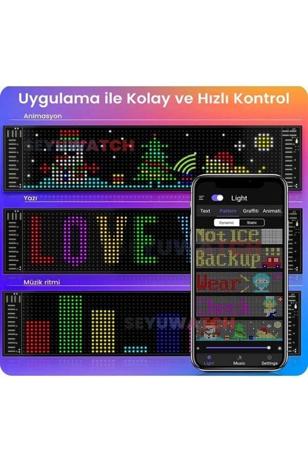 37 CM Led Panel Yazı Yazan Telefon Kontrollü Led Ekran Kamyon Otobüs iş Yeri Araba Cam Duvar
