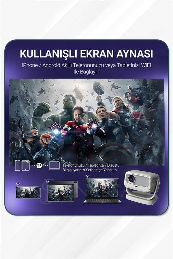 4K 5G WiFi 1080P 6500 lümen projektör ile akıllı taşınabilir Android yüksek çözünürlük