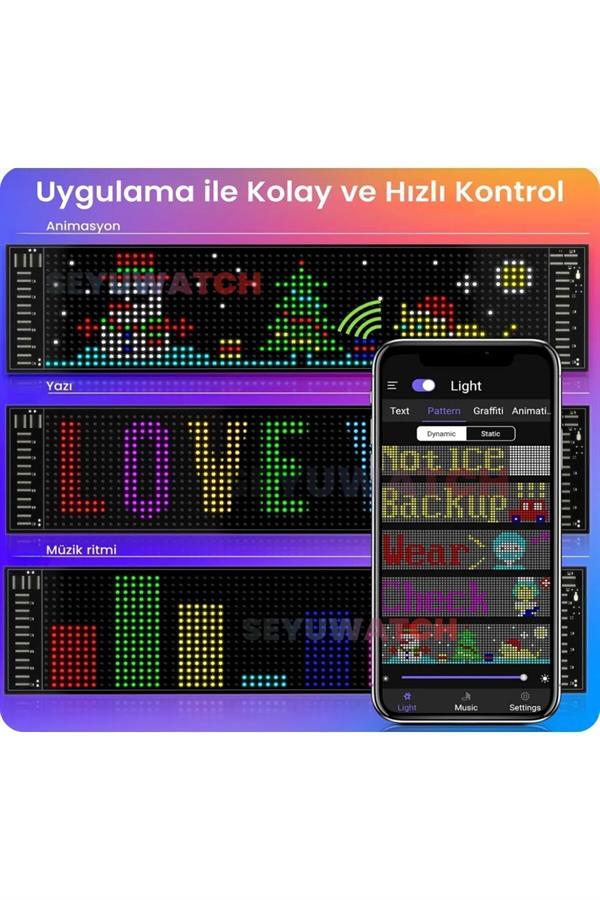 64 CM Led Panel Yazı Yazan Telefon Kontrollü Led Ekran Kamyon Otobüs iş Yeri Araba Cam Duvar