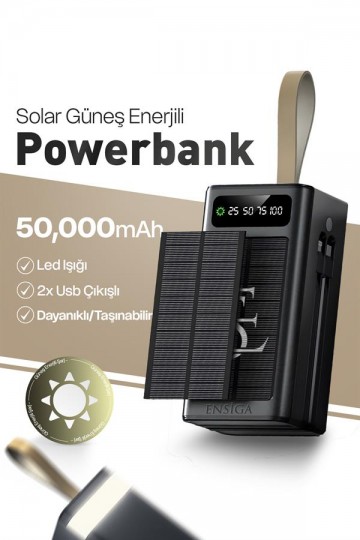 Ape Solar 50.000 Mah Güneş Enerjili Led Işıklı Powerbank Şarj Aleti 2x Usb Çıkışlı Mikro Type-C