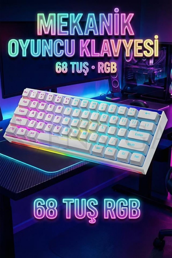 Mekanik Kablolu Oyuncu Klavyesi | RGB Aydınlatmalı 68 Tuş Türkçe Q