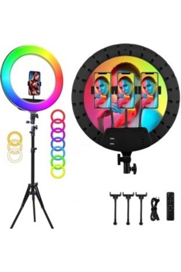 Rgb 18 Inç Ring Light 15 Renk Kumandalı Profesyonel Makyaj Kuaför Tripod