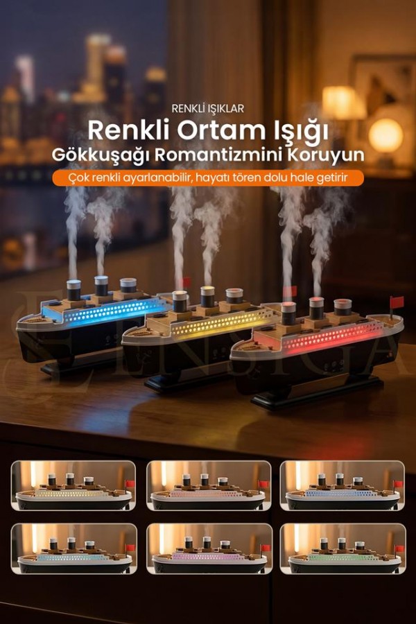 Titanic Gemi Aromaterapi Hava Nemlendirici 7 Renk Işık | 2 Mod