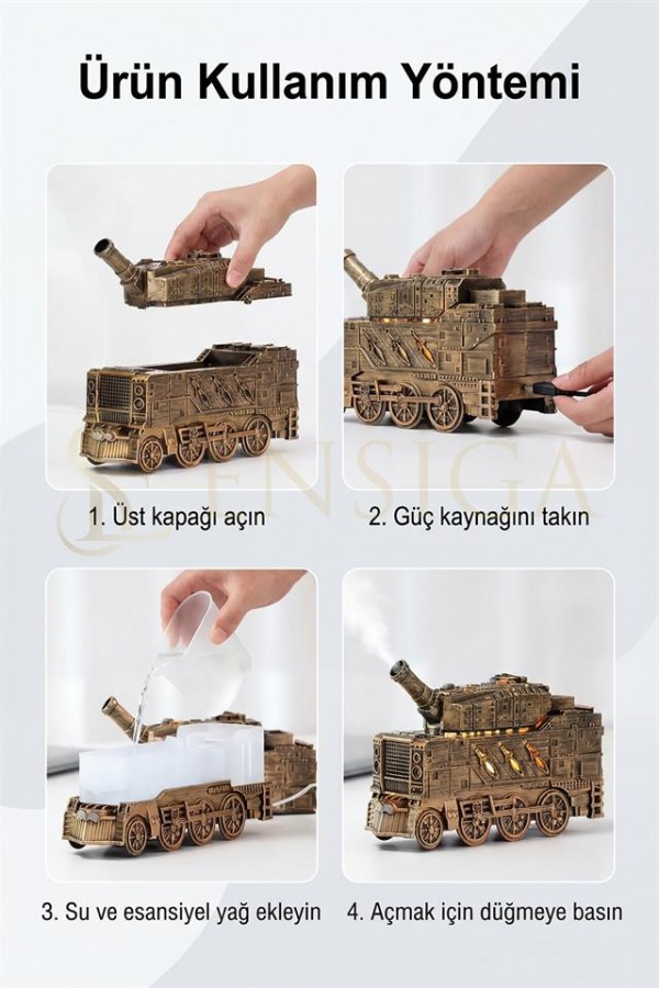Tren Tasarımlı LED Işıklı Aroma Difüzör & Hava Nemlendirici