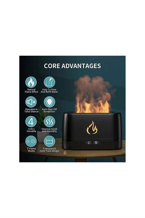 Ultrasonic Hava Nemlendirici Buhar Makinesi Alev Efektli 3D Aroma Difüzör (Siyah) Ultrasonic Hava Nemlendirici Buhar Makinesi Alev Efektli 3D Aroma Difüzör (Siyah)