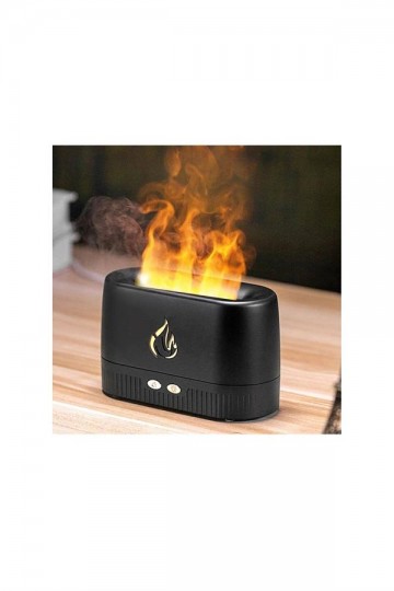 Ultrasonic Hava Nemlendirici Buhar Makinesi Alev Efektli 3D Aroma Difüzör (Siyah)
